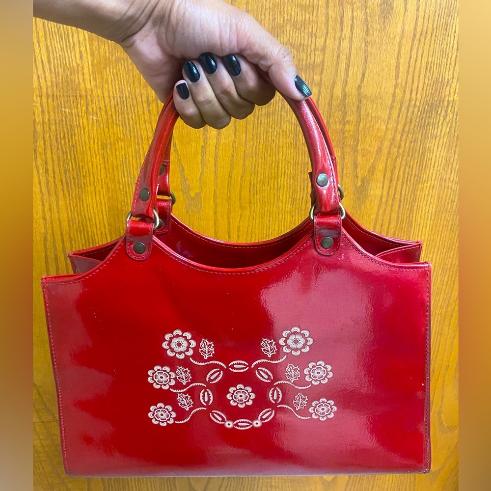 Vintage Victory Red Handbag, Dbl Handles, Approximately 13.5” Wide & 8.5” Tall